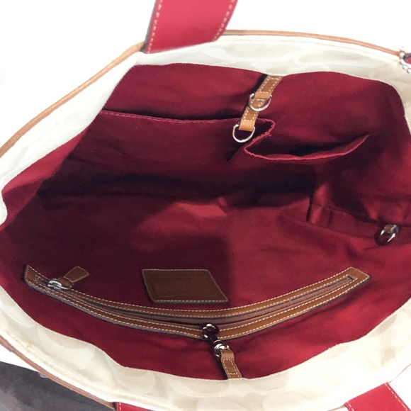 Vintage Coach Bag Tote Signature Stripe Canvas and Leather Shopper Tote #6644 - Picture 5 of 8